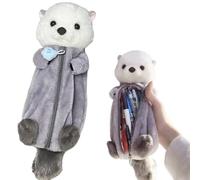 Hperu Estuche para lápices de Felpa de Nutria, Bolsa para bolígrafos de Animales 3D de Gran Capacidad, Bolsa Suave con Cremallera para Oficina, Universidad, Suministros Escolares