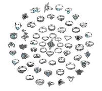 Hperu Juego de anillos vintage, 62 piezas de colección de anillos de nudillos de plata vintage con de dedo apilables de aleación, conjunto de joyería de moda para accesorios de mujer