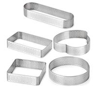 Hperu Juego de moldes para pasteles de acero inoxidable, 5 uds., moldes para hornear en forma de corazón, redondos, ovalados, rectangulares y cuadrados con orificio lateral para tartas