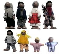 Hperu Muñecas de Madera 8 Figuras Familiares People Peope Postable Lindo Set Black Doll Finter Play For Girls Biets Kids Christmas Dollhouse Accesorios Juguete