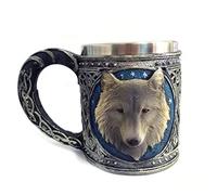 Hperu Taza de resina 3D con diseño de lobo, taza de café de viaje con forro de acero inoxidable para té, cerveza y uso doméstico en la oficina, colorida, de café