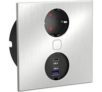 HPF Enchufe empotrable Duplex-Q, 1 enchufe Schuko + cargador USB, acero inoxidable
