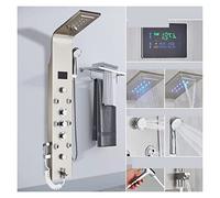HPHPH Grifo de Ducha con luz LED Negra, de Columna de Ducha de Chorro de Masaje for baño, Panel de Ducha de Lluvia en Cascada, Grifo rociador de bidé(8009 Brushed B)