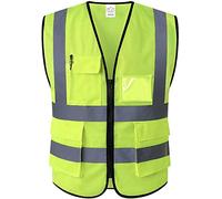 HPHST Chaleco de alta visibilidad para hombres y mujeres Chaleco para bicicleta con cremallera Chaleco reflectante Chaleco de trabajo Amarillo, L