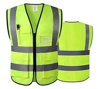 HPHST Chaleco de alta visibilidad para hombres y mujeres Chaleco para bicicleta con cremallera Chaleco reflectante Chaleco de trabajo Amarillo, amarillo, XL