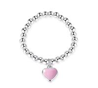 HPIP Anillos Elásticos De Corazón Rojo con Cuentas Dulces De Plata De Ley 925 Auténtica Minimalista para Mujer, Joyería para Fiesta De Boda S925