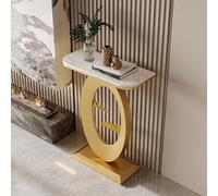 HPIRFYE Mesa Consola de Piedra sinterizada para Entrada, Mesa Moderna con Marco Redondo Oriental, Metal con Pintura horneada a Alta Temperatura, para Sala, Pasillo u Oficina(White+Gold,100cm)