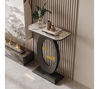 HPIRFYE Mesa Consola de Piedra sinterizada para Entrada, Mesa Moderna con Marco Redondo Oriental, Metal con Pintura horneada a Alta Temperatura, para Sala, Pasillo u Oficina(Brown+Black,60cm)