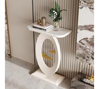 HPIRFYE Mesa Consola de Piedra sinterizada para Entrada, Mesa Moderna con Marco Redondo Oriental, Metal con Pintura horneada a Alta Temperatura, para Sala, Pasillo u Oficina(White+White,100cm)