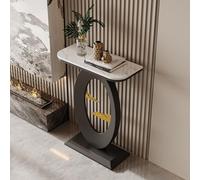 HPIRFYE Mesa Consola de Piedra sinterizada para Entrada, Mesa Moderna con Marco Redondo Oriental, Metal con Pintura horneada a Alta Temperatura, para Sala, Pasillo u Oficina(White+Black,50cm)