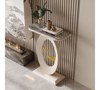 HPIRFYE Mesa Consola de Piedra sinterizada para Entrada, Mesa Moderna con Marco Redondo Oriental, Metal con Pintura horneada a Alta Temperatura, para Sala, Pasillo u Oficina(Gray+White,80cm)