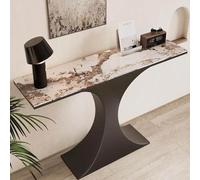 HPIRFYE Mesa Estrecha y Alargada con sobre de Piedra, Base geométrica de Hierro Forjado, fácil de Montar, para recibidor, Sala de Estar o despacho(Nero,150cm)