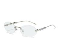 HPIRME Gafas de lujo sin marco con degradado para mujer, con incrustaciones de perla, para hombre, UV400 (blanco plateado)
