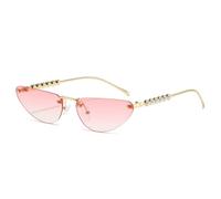 HPIRME Gafas de lujo sin marco con degradado para mujer, estilo retro con decoración de perlas, para hombre, UV400 (rosa dorado)