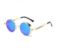 HPIRME Gafas de metal Steampunk para hombre y mujer, redondas, a la moda, para conducir al aire libre, con protección UV400 (doradas y azules).