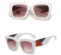 HPIRME Gafas de sol cuadradas de gran tamaño con parte superior plana para mujer, estilo veraniego degradado, gafas de sol para mujer, gafas cuadradas grandes para mujer UV400, blanco, talla única