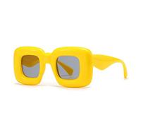 HPIRME Gafas de sol cuadradas retro de color caramelo para mujer UV400 para hombre, Gris Amarillo, Talla única