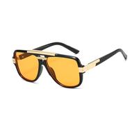 HPIRME Gafas de sol de doble puente para hombre y mujer, de gran tamaño, con protección UV (negro-naranja)
