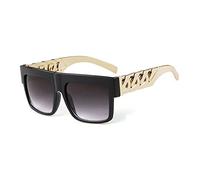 HPIRME Gafas de sol de hip hop de gran tamaño Hombres Mujeres Flat Top Retro Square Gafas de sol negras Marco de cadena de plástico dorado, C1, talla única