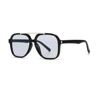 HPIRME Gafas de sol de moda de gran tamaño con doble puente para mujer, con protección UV400 y remaches retro para hombre (negro y gris claro)