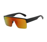 HPIRME Gafas de sol de moda sin montura para mujer, estilo vintage, con lentes de espejo degradadas, protección UV400 para hombre (espejo negro y rojo).