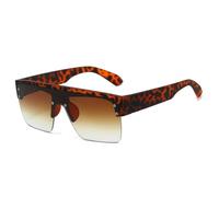 HPIRME Gafas de sol de moda sin montura para mujer, estilo vintage, con lentes de espejo degradadas, protección UV400 para hombre (estampado leopardo degradado).