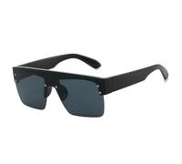 HPIRME Gafas de sol de moda sin montura para mujer, estilo vintage, con lentes de espejo degradadas, protección UV400 para hombre (negro y gris)
