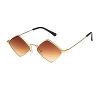 HPIRME Gafas de sol de rombo pequeño Gafas de sol para mujer Marco de metal Color del océano Espejo Retro Negro Gafas de sol de aleación retro, 8, talla única