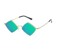 HPIRME Gafas de sol de rombo pequeño Gafas de sol para mujer Marco de metal Color del océano Espejo Retro Negro Gafas de sol de aleación retro, 11, talla única