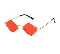HPIRME Gafas de sol de rombo pequeño Gafas de sol para mujer Marco de metal Color del océano Espejo Retro Negro Gafas de sol de aleación retro, 1, talla única