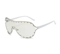 HPIRME Gafas de sol de una pieza de gran tamaño para mujer y hombre, estilo punk, con remaches, para exteriores, con protección UV400 (plateadas)