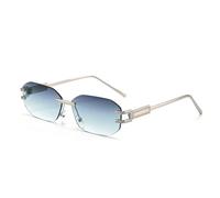 HPIRME Gafas de sol modernas sin montura para hombre y mujer, montura rectangular de metal, estilo retro, protección UV400 (C3, gris plateado, azul).
