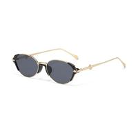 HPIRME Gafas de sol ovaladas de montura estrecha con superficie de espejo pequeña, estilo vintage (negro y dorado)