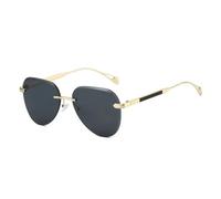 HPIRME Gafas de sol ovaladas sin marco con degradado para mujer, estilo punk, de lujo, estilo callejero, con protección UV400 (dorado y negro)