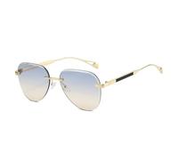 HPIRME Gafas de sol ovaladas sin marco con degradado para mujer, estilo punk, de lujo, estilo callejero, con protección UV400 (dorado, azul y amarillo).