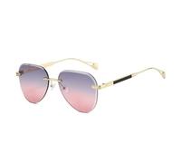 HPIRME Gafas de sol ovaladas sin marco con degradado para mujer, estilo punk, de lujo, estilo callejero, con protección UV400 (dorado, gris y rosa).