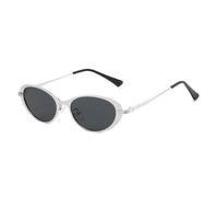 HPIRME Gafas de sol ovaladas vintage para mujer, estilo punk, protección UV400, montura metálica con lentes transparentes (gris plateado).