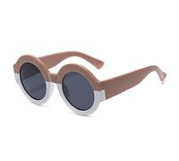 HPIRME Gafas de sol para hombres Colores Gafas de sol Estampado de leopardo Color de costura Mujeres Gafas redondas vintage, café blanco, talla única