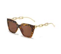 HPIRME Gafas de sol para mujer, montura de moda, cadena, montura de patillas, montura retro (leopardo)