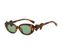 HPIRME Gafas de sol pequeñas ovaladas con decoración de lazo retro para mujer, protección UV400 (ámbar verde oscuro)