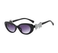 HPIRME Gafas de sol pequeñas ovaladas con decoración de lazo retro para mujer, protección UV400 (degradado negro y gris)