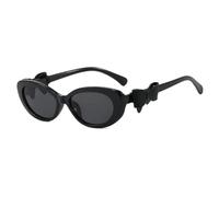 HPIRME Gafas de sol pequeñas ovaladas con decoración de lazo retro para mujer, protección UV400 (negro/gris)