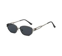 HPIRME Gafas de sol pequeñas vintage para mujer, estilo poligonal ovalado, con patillas huecas de metal (gris plomo).