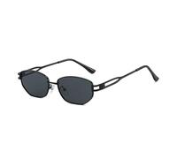 HPIRME Gafas de sol pequeñas vintage para mujer, estilo poligonal ovalado, con patillas huecas de metal (negro/gris).