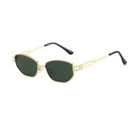 HPIRME Gafas de sol pequeñas vintage para mujer, estilo polígono ovalado, con patillas huecas de metal (dorado y verde).
