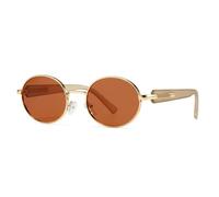 HPIRME Gafas de sol polarizadas estilo retro redondas estilo punk para hombre y mujer (dorado rojo té)
