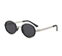 HPIRME Gafas de sol polarizadas redondas estilo punk retro para hombre, con protección UV400, para deportes al aire libre (negro, plateado y gris)