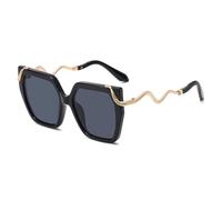 HPIRME Gafas de sol protectoras de moda para mujer, de gran tamaño, con lentes poligonales y degradados, con marco de metal (negro)