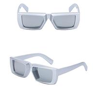 HPIRME Gafas de sol rectangulares blancas para mujer, gafas de sol cuadradas punk, gafas de sol para hombre, C6 blanco plateado, talla única