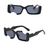 HPIRME Gafas de sol rectangulares blancas para mujer, monturas recortadas, gafas de sol cuadradas pequeñas únicas, gafas para hombre, C1 negro negro, talla única